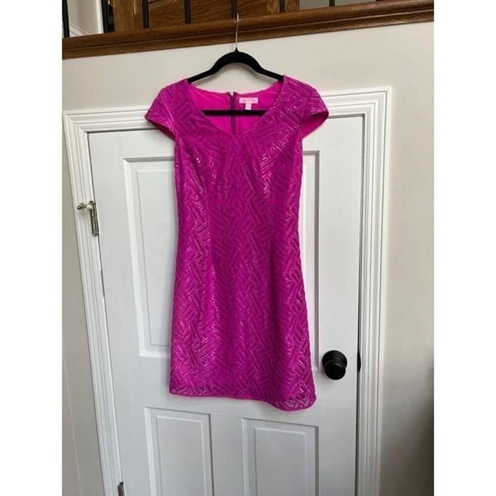 Lilly Pulitzer 2 Selassie Metallic Lace Sheath Dress Fuchsia Purple $258